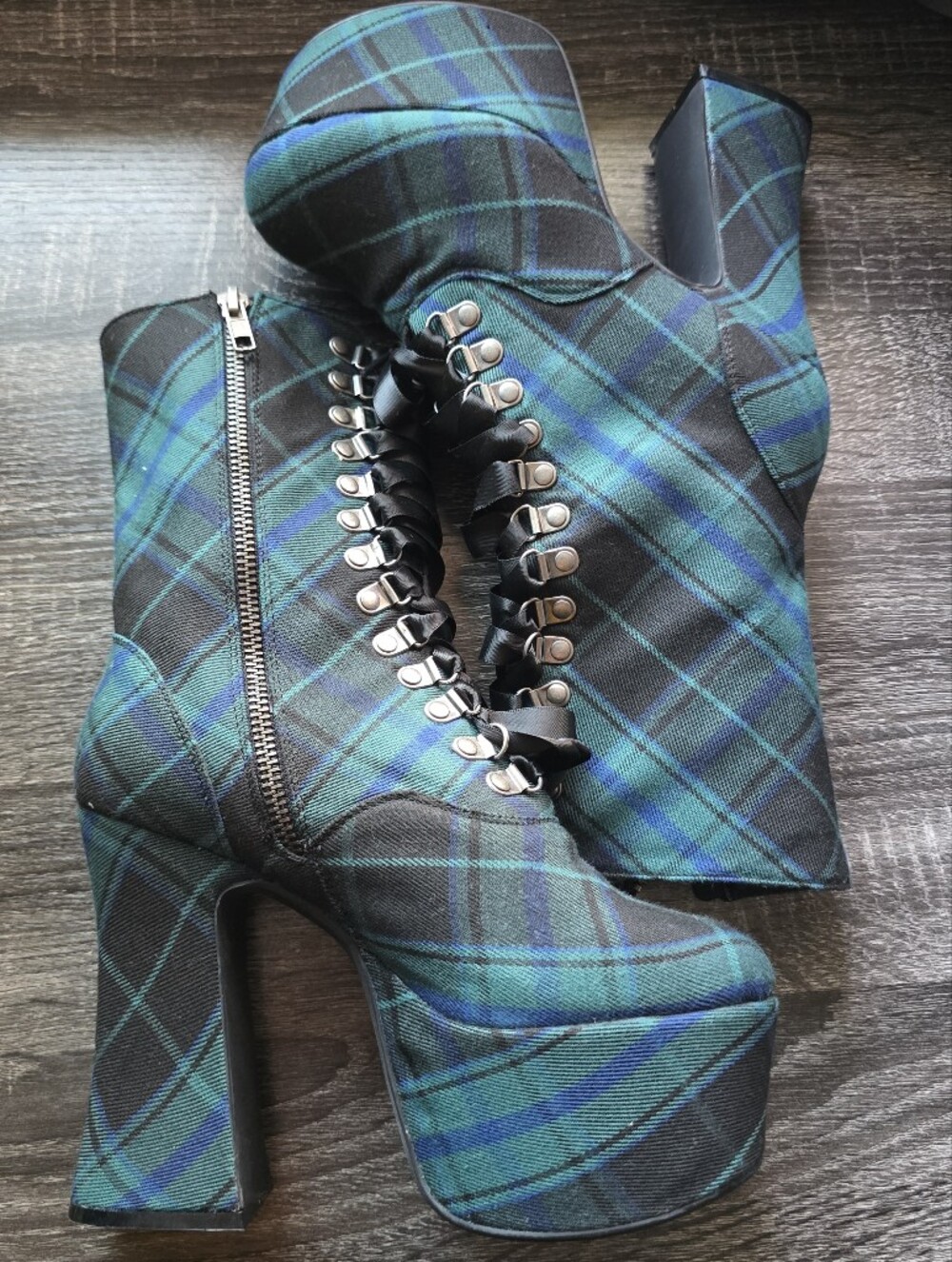 Widow Deathly Bored Plaid Platform Boots